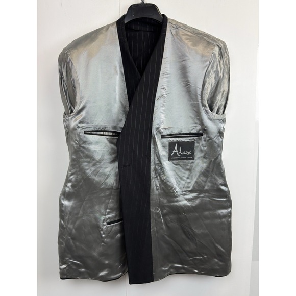 Alexandre London Men's 44R Double Breasted Wool Blend Blazer Black Striped - Picture 6 of 10